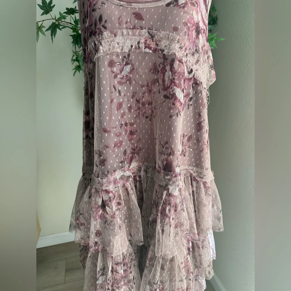 Lucky Brand Floral Mesh Ruffle Dress NWT XL | Boho Romantic Cottagecore - Picture 3 of 8